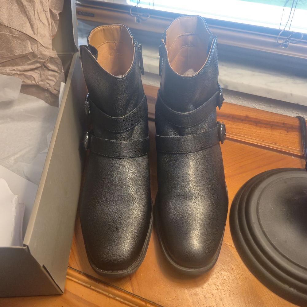 Franco Sarto Black Buckle Ankle Boots - Picture 5 of 9